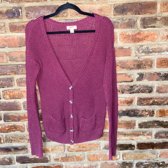 Arizona Jean Co Burgundy Button Down Cardigan Sweater Women's Size Medium - Picture 1 of 6